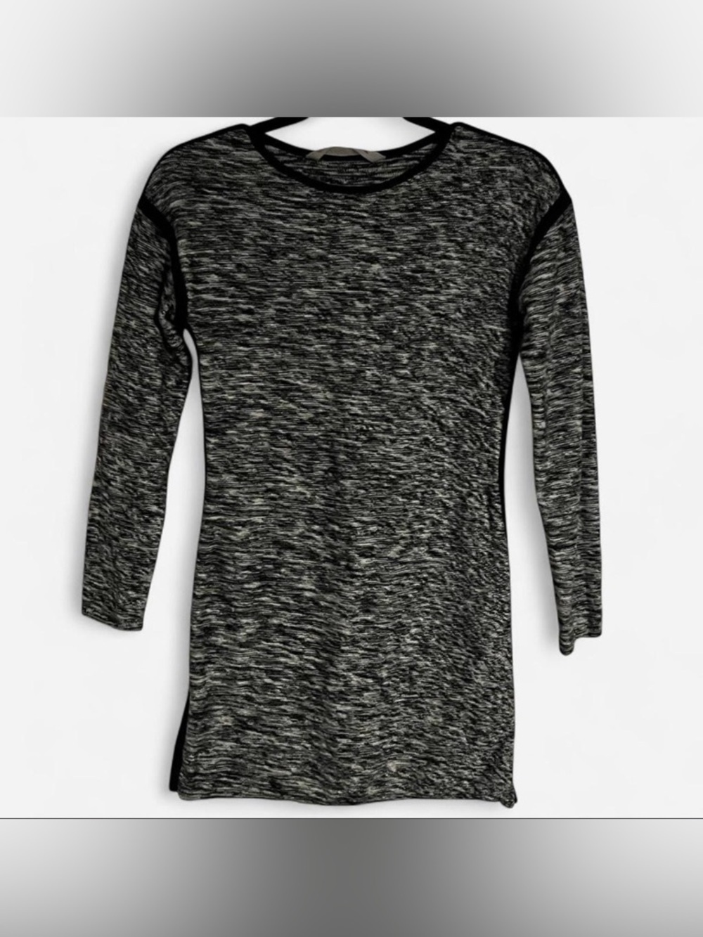 Athleta Womens Retreat Sweater Dress Marled Grey Black Long Sleeve Crewneck XSP